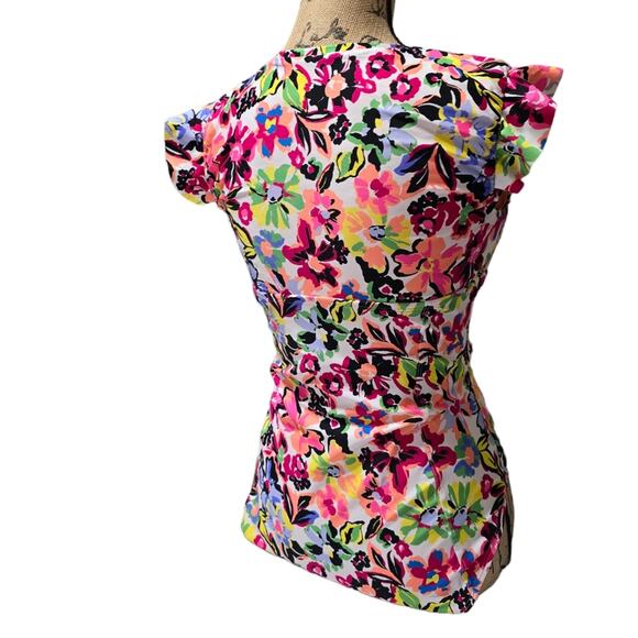 Anne Cole Sun Blossom Flutter Sleeve Zip Up Rash Guard One Piece Swimsuit Sz 10 - Picture 6 of 15